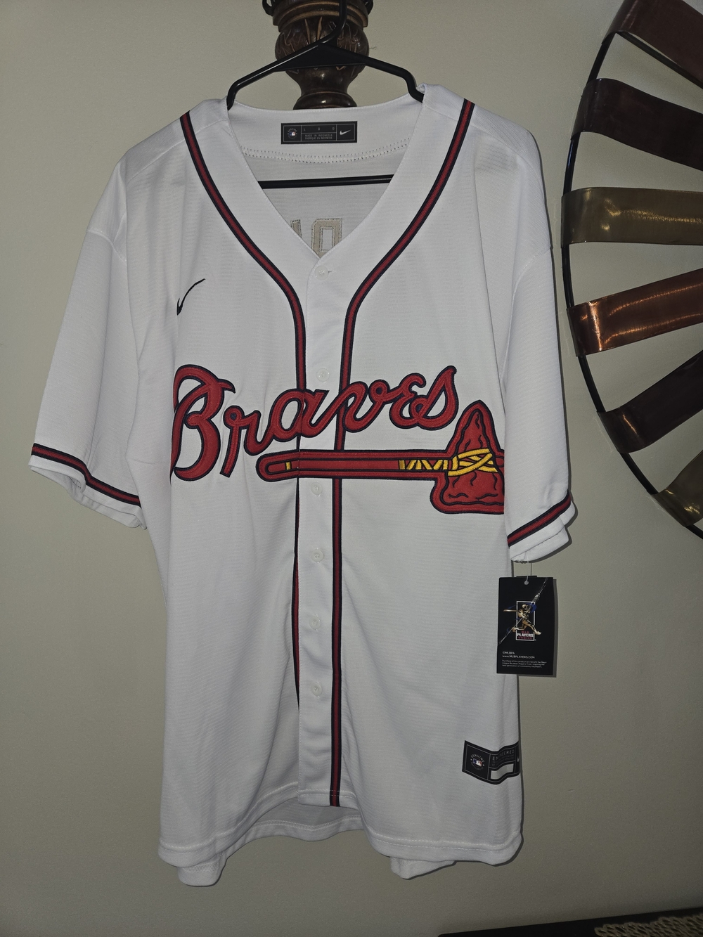 Nike White Braves Button-Front Baseball Jersey ALBIES#1